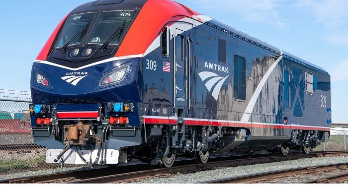 309, ALC-42, Amtrak, Charger, Phase VII
Brand new ALC-42 #309 is the first unit to wear the Phase VII livery, seen at the Siemens plant in California.  Photo by Mike Armstrong for Amtrak. Amtrak has rull rights.